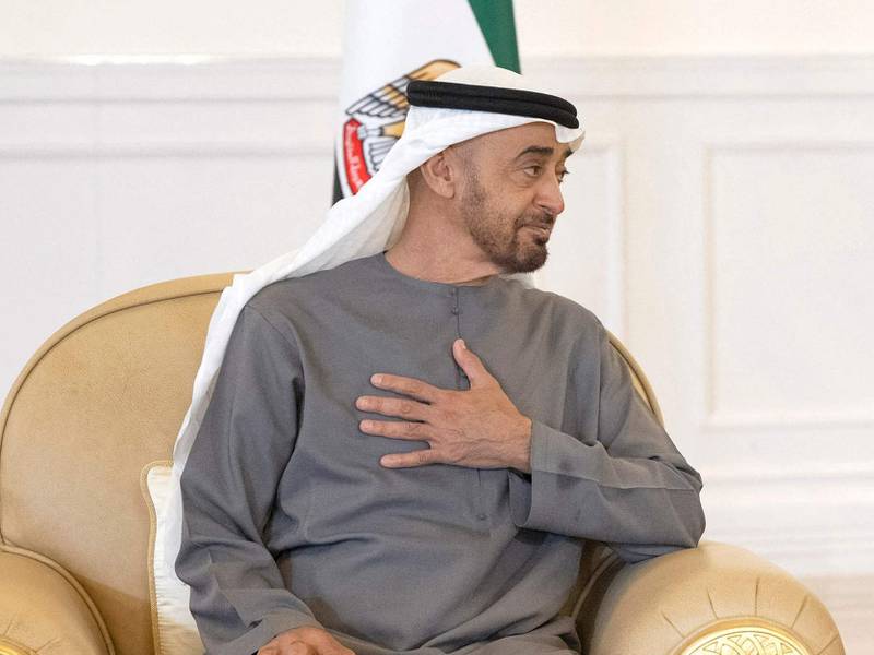 President Sheikh Mohamed has received numerous personal messages from world leaders since Friday. Photo: Ministry of Presidential Affairs - Abu Dhabi  /  AFP