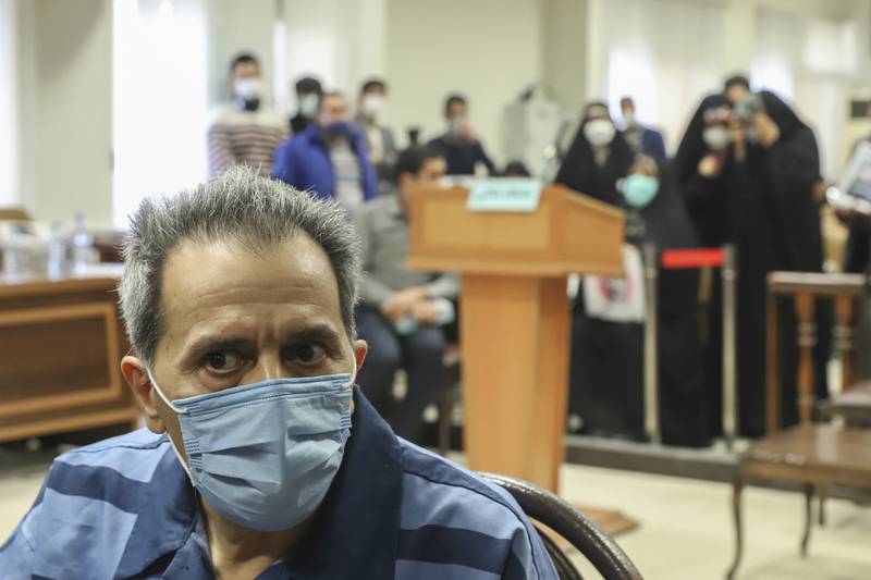 Jamshid Sharmahd, an Iranian-German citizen and US resident, in a court room in Tehran in February 2022. AP