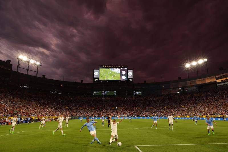 A general view of the pre-season friendly match between Bayern Munich and Manchester City at Lambeau Field. Getty
