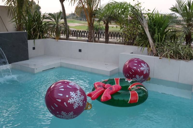 Christmas-themed inflatables in Saadi's swimming pool