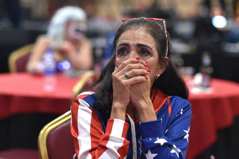 Loretta Oakes of Las Vegas reacts during a Republican watch party at the South Point Hotel & Casino in Las Vegas, Nevada.  EPA