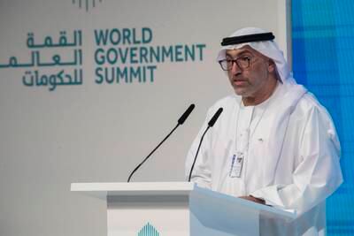 Abdulrahman Al Owais, Minister of Health and Prevention, delivers a speech on ‘The Future Readiness of Health’ at the summit. Antonie Robertson / The National
