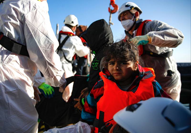 Migrant children on the rescue boat. 