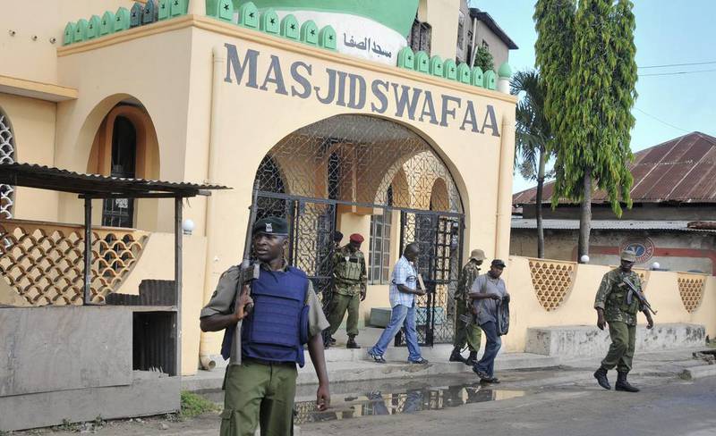 Kenyan armed police raided the Masjid Swafaa mosque in Mombasa on November 19, 2014, in a search for supporters of the Somali mlitant group Al Shabab. AP Photo