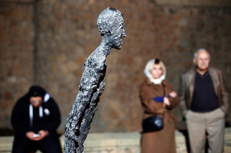 A sculpture by Swiss artist Alberto Giacometti is on display during the opening ceremony of an exhibition of Western art at the Museum for Contemporary Art (TMOCA) in Tehran on November 20. EPA
