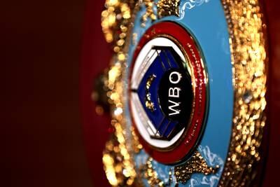 A close-up view of the WBO belt. Getty