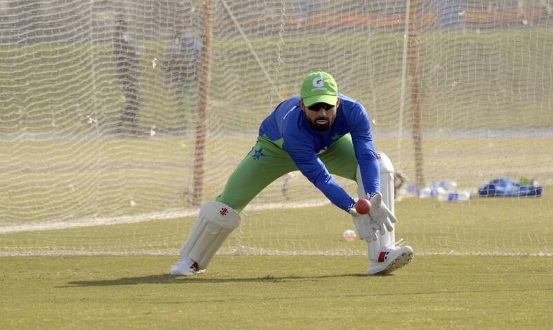Pakistan wicketkeeper batsman Mohammad Rizwan during a training session at Rawalpindi Cricket Stadium. England will play a three-match Test series in Pakistan from next month. EPA