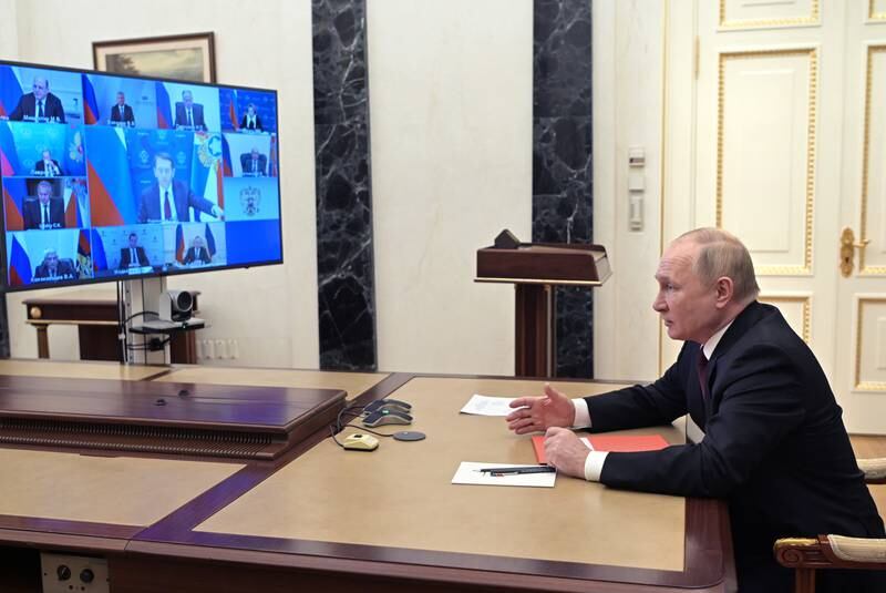 Russian President Vladimir Putin chairs a meeting with members of the country's Security Council in Moscow. EPA 