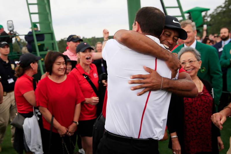 Tiger Woods celebrates with family after winning the Masters and the 15th major title of his illustrious career. Tannen Maury / EPA