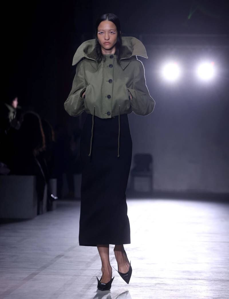 A cropped parka jacket from the Prada autumn/winter 2023 collection. EPA 