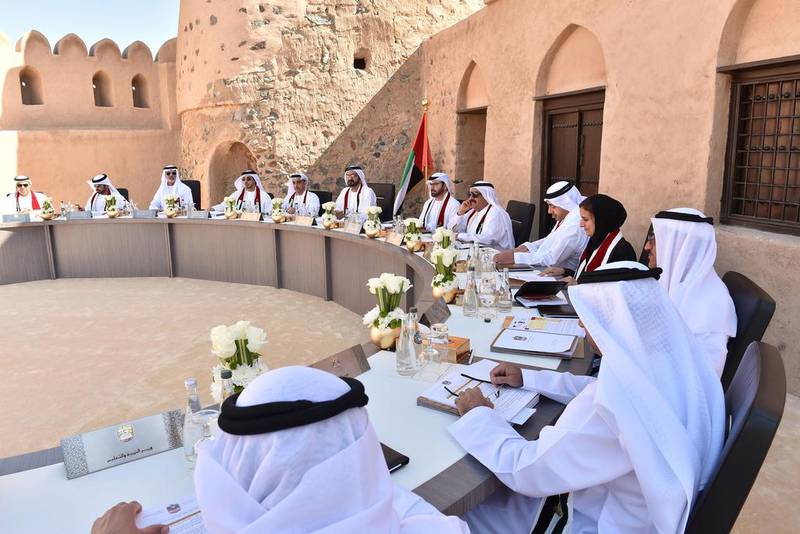 Sheikh Mohammed bin Rashid, Prime Minister and Ruler of Dubai, leads Cabinet in its special meeting at Fujairah’s historic fort. Under the directions of Sheikh Khalifa, the President, the Cabinet approved the designation of 2015 as the Year of Innovation. Wam