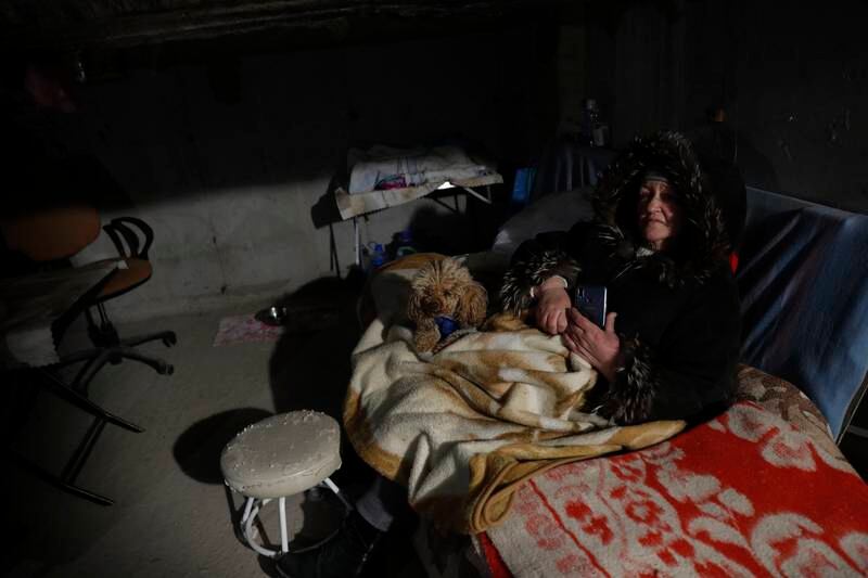 Elderly Ukrainians shelter in a basement in Kharkiv, in eastern Ukraine.  EPA