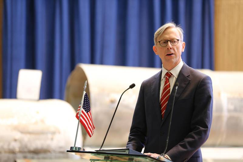 US Special Representative for Iran Brian Hook speaks during a joint news conference with Saudi Arabia's Minister of State for Foreign Affairs Adel Al Jubeir, in Riyadh, Saudi Arabia June 29, 2020. Reuters