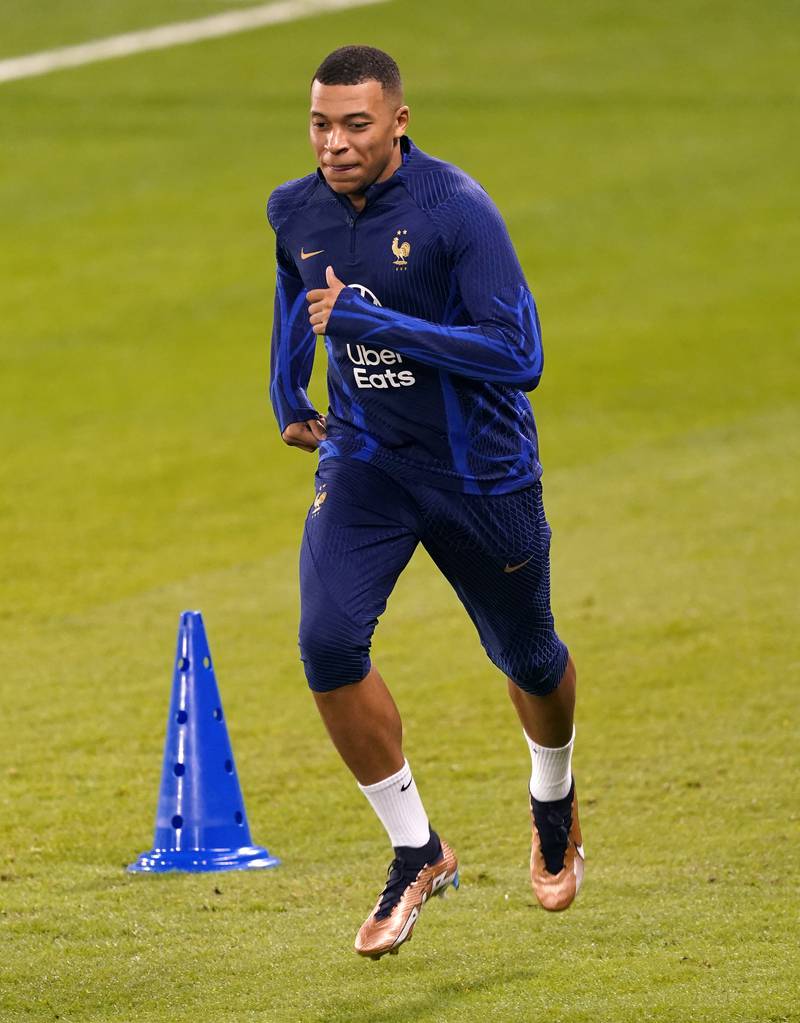 France's Kylian Mbappe during training. PA