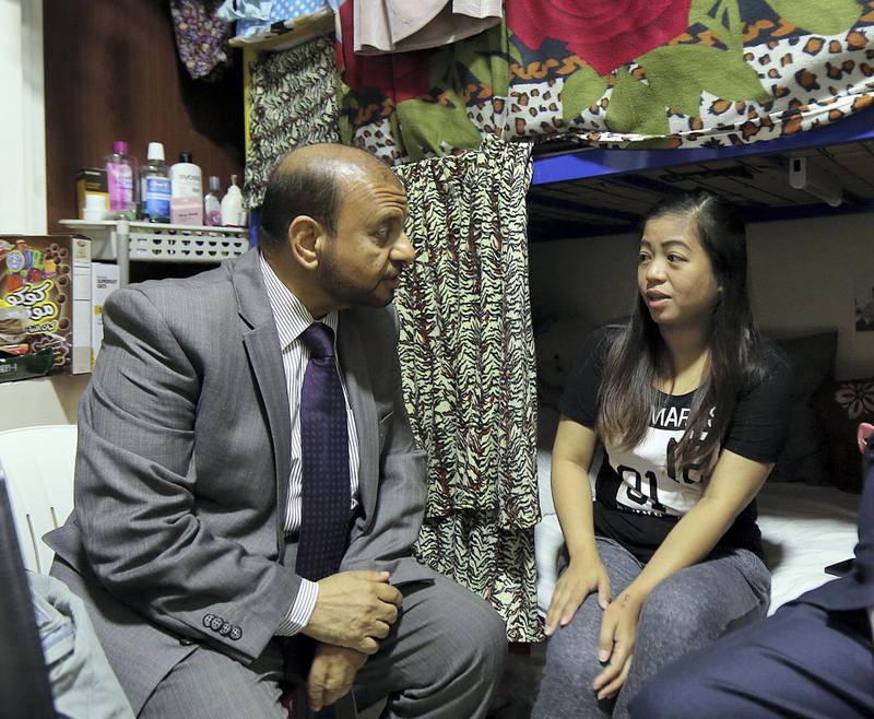 Dubai, April 12, 2018: (C) Jackline Qassimbo who needs donations to pay for her dialysis talks to (L) Dr Bassam Bernieh, Chief Medical Office ,Home Hemodialysis at her residence  in Dubai. Satish Kumar for the National / Story by Shereena Al Nuwais