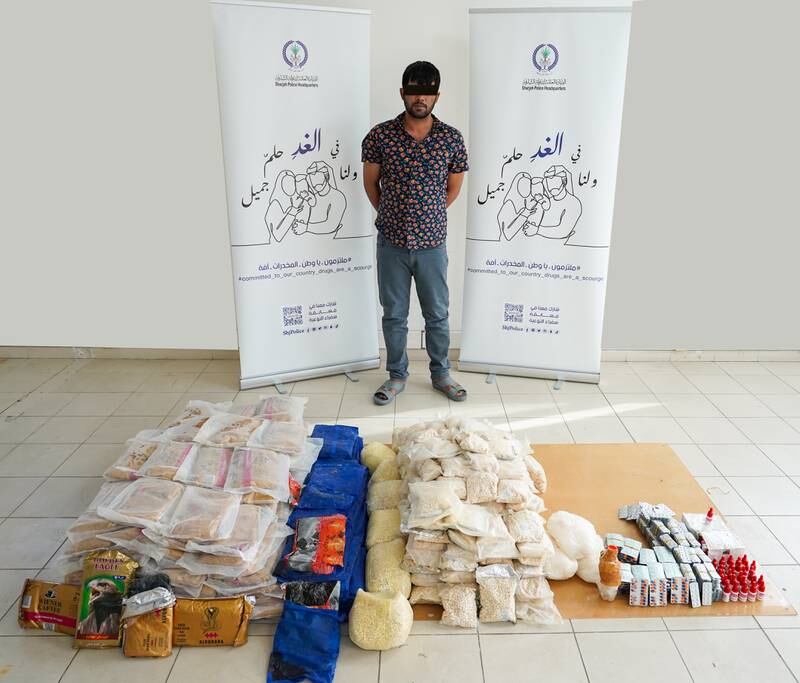 A man was arrested in a recent police operation in Sharjah that recovered 216 kilograms of drugs. Photo: Sharjah Police