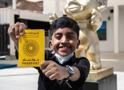 Ruwwad Najib, 10, from India with his Expo 2020 Dubai passport. All Photos by Victor Besa / The National