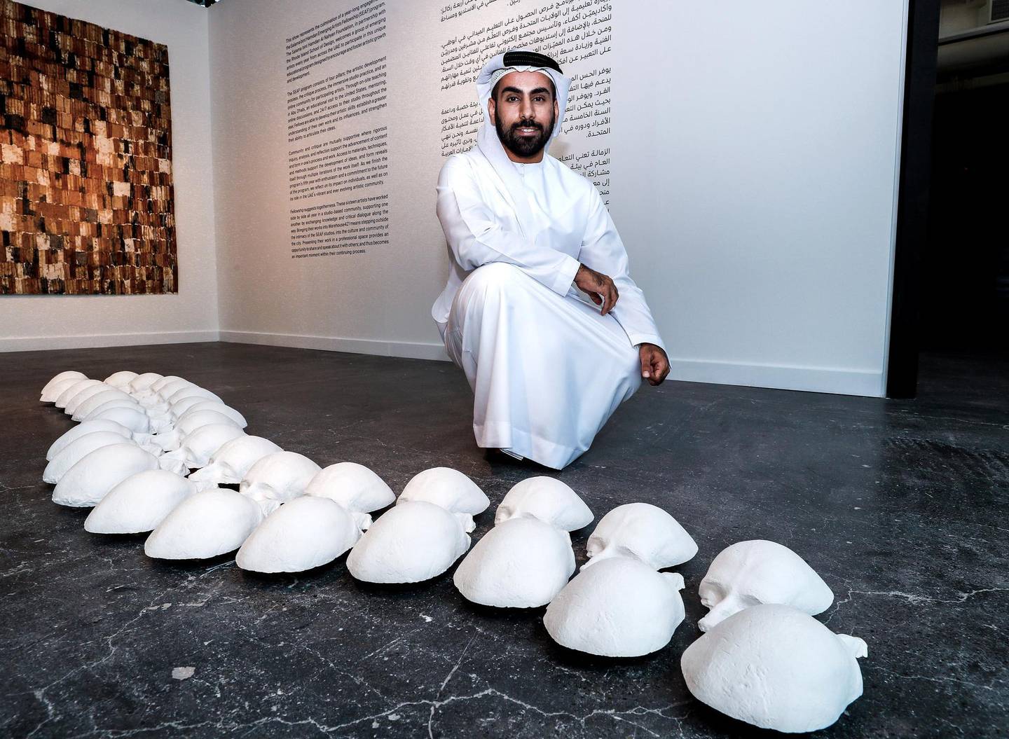 Abu Dhabi, U.A.E., September 5, 2018. Preview of new Warehouse421 exhibit.-- Zayed Temash, Plaster artist.Victor Besa/ The NationalSection:  WKReporter: Melissa Gronlund