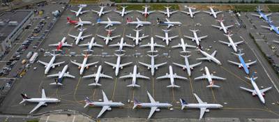 SEATTLE, WA - JUNE 27: Boeing 737 MAX airplanes are stored in an area adjacent to Boeing Field, on June 27, 2019 in Seattle, Washington. After a pair of crashes, the 737 MAX has been grounded by the FAA and other aviation agencies since March, 13, 2019. The FAA has reportedly found a new potential flaw in the Boeing 737 Max software update that was designed to improve safety.   Stephen Brashear/Getty Images/AFP