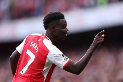 Bukayo Saka of Arsenal celebrates after scoring the team's second goal. Getty
