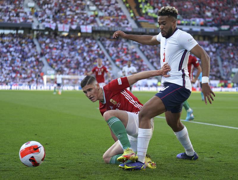 Reece James - 7: Took over from Kieran Trippier as right-back playing on left in first half and supplied fine cross to set-up early chance for Bowen. Headed chance off line as Hungary nearly made it 2-0. Switched to right then back to left after break after changes in formation. England's best player - which isn;t saying much. AP