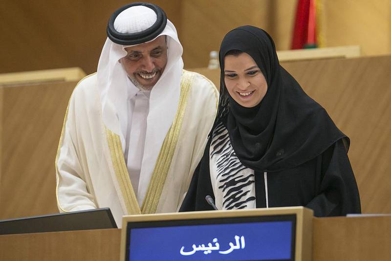 Dr Amal Al Qubaisi is elected uncontested Speaker of the Federal National Council (FNC) in the 16th legislative chapter. Mona Al Marzooqi/ The National 