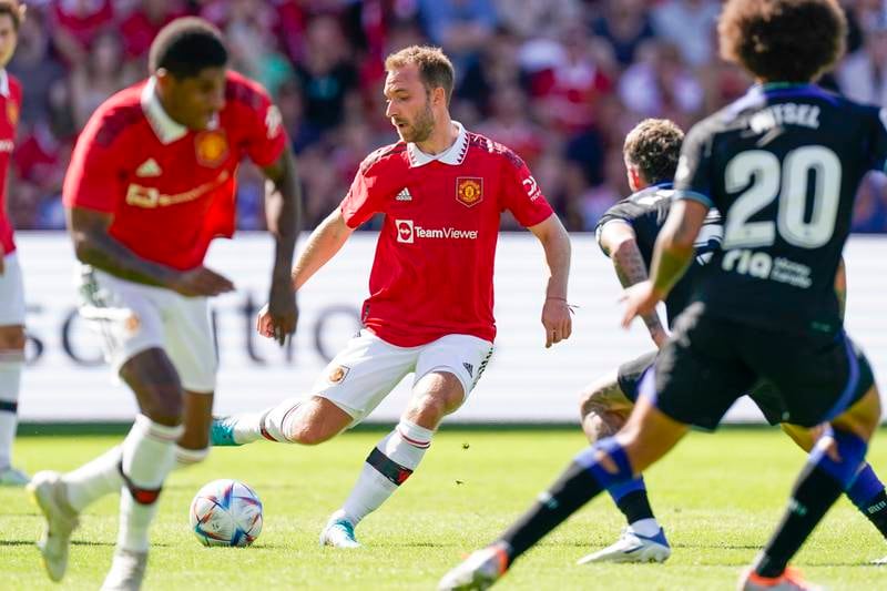 Manchester United's Christian Eriksen in action during the 1-0 defeat  against Atletico Madrid at the Ullevaal stadium in Oslo, Norway, on July 30. EPA