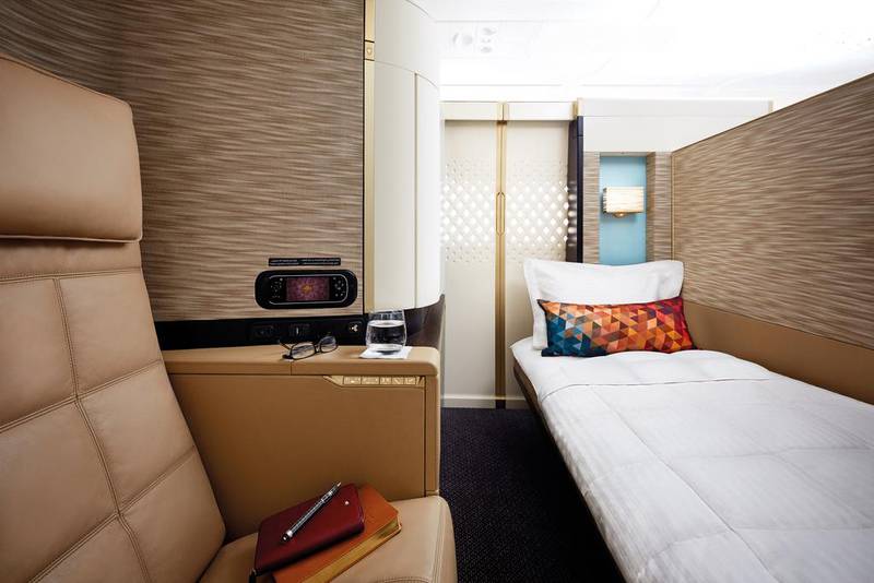 Above, the frist class cabin at Etihad's Airbus A380 aircraft. Courtesy Etihad Airways