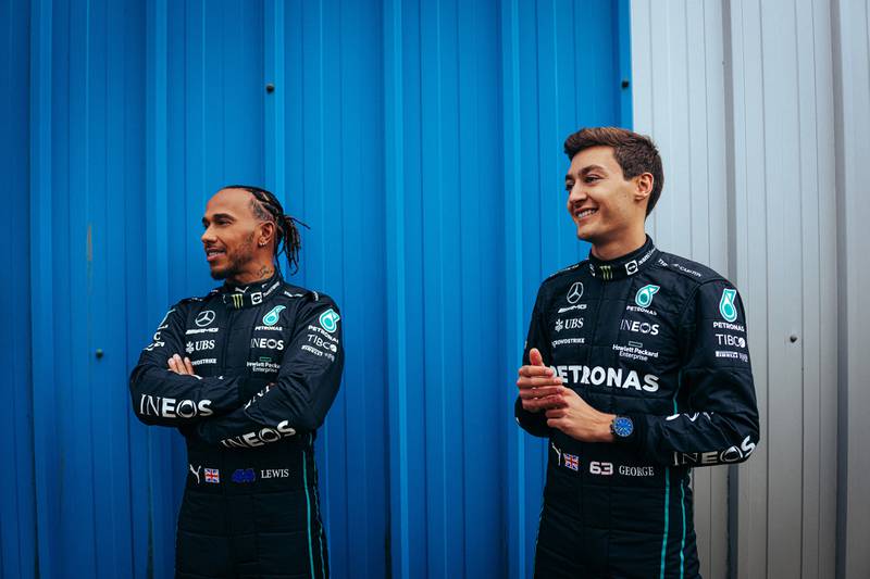 Mercedes drivers Lewis Hamilton and George Russell. PA