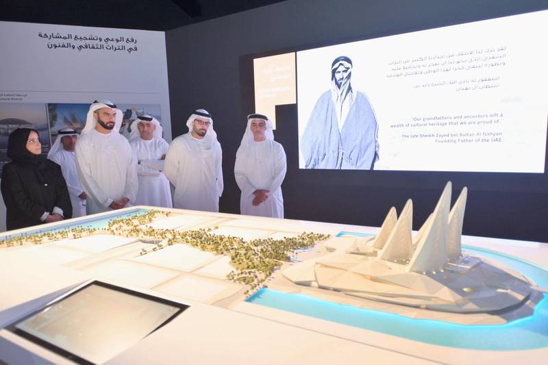 Sheikh Saif bin Zayed, Deputy Prime Minister and Minister of the Interior, with a model of the Zayed National Museum. Department of Culture and Tourism – Abu Dhabi