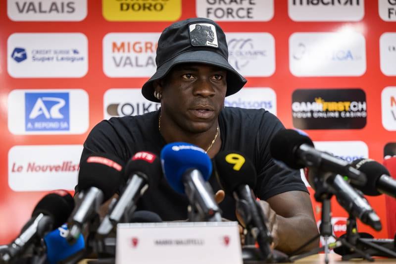 Mario Balotelli at the press conference after his unveiling as a FC Sion player. EPA
