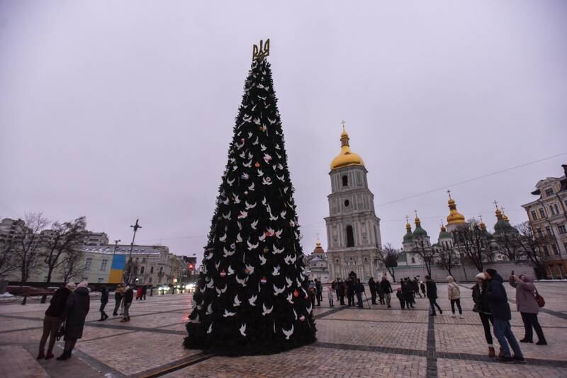 A Christmas tree in Sofiyska Square, Kyiv, Ukraine. EPA