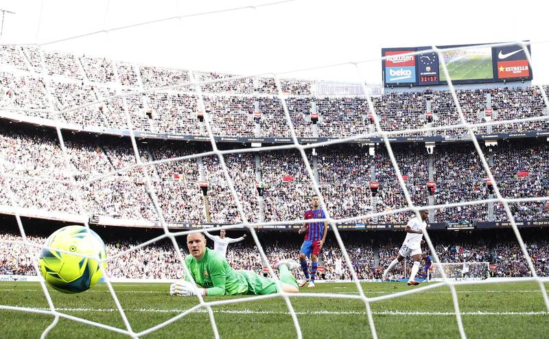 Barcelona goalkeeper Marc-Andre ter Stegen watches the ball enter the goal after David Alaba scored for Real Madrid. Reuters