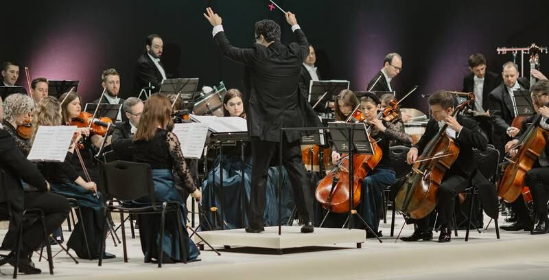 Conductor Diego Navarro leads the The Beethoven Academy Orchestra