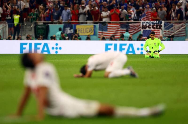 Iran's Alireza Beiranvand looks dejected after the match as Iran are eliminated from the World Cup. Reuters