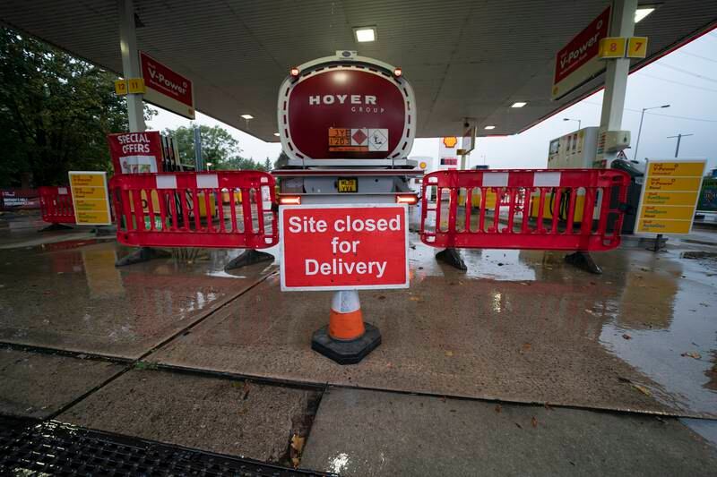 A delivery is made to a petrol station which ran out of fuel in Manchester after an outbreak of panic buying in the UK. Photo: AP