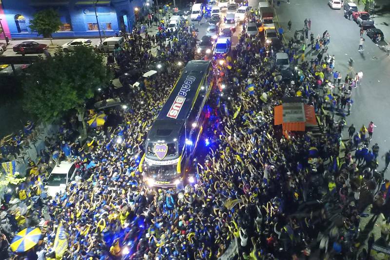 Boca Juniors during a gathering to bid farewell to their players at Plaza Lezama. Getty Images