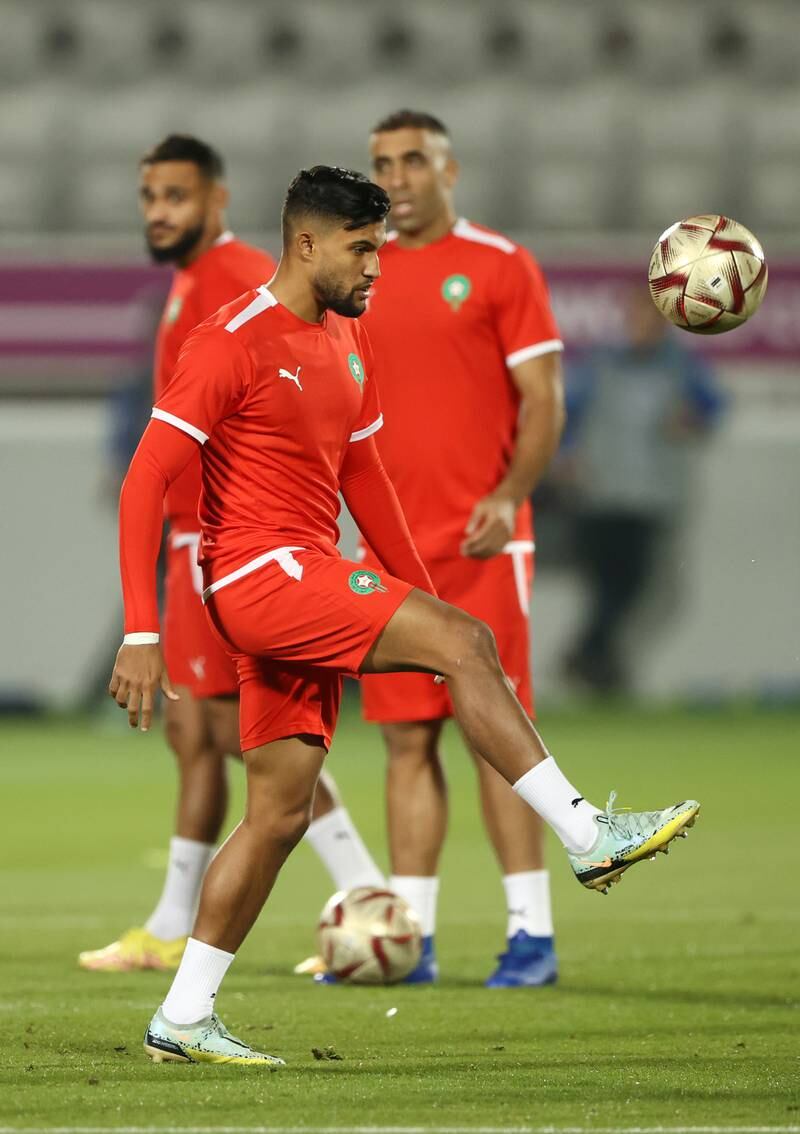 Yahya Jabrane controls the ball during the Morocco training session. Getty