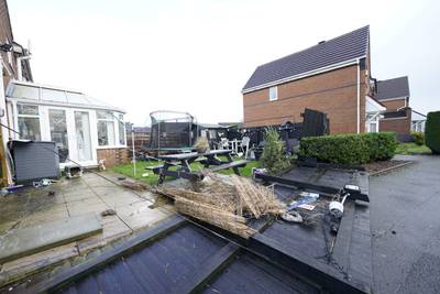 Damage to property in Barton upon Irwell, Greater Manchester. PA