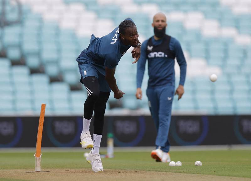 England's Jofra Archer during practice at the Oval on Tuesday. Reuters 