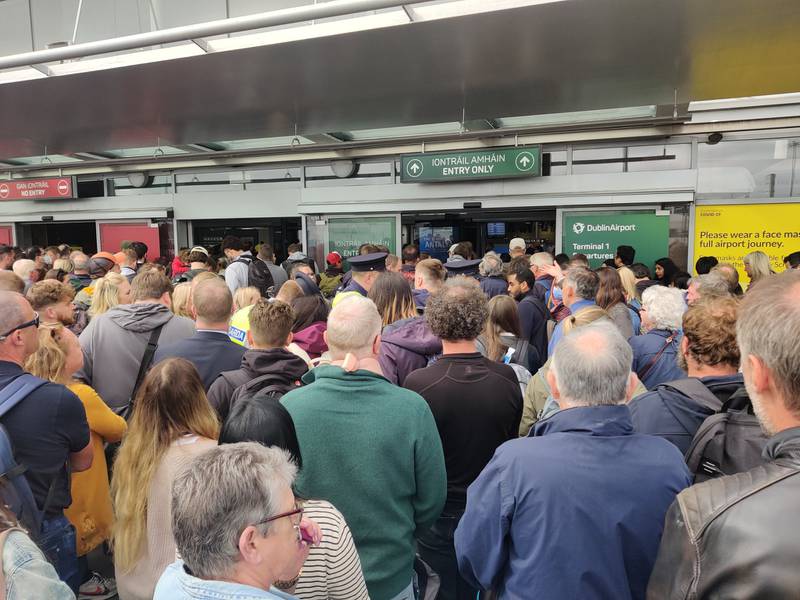 Long queues at Dublin airport caused more than 1,000 passengers to miss their flights on Sunday. Photo: Twitter