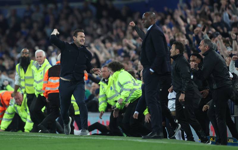 Everton manager Frank Lampard celebrates at the end of the match as they avoid relegation from the Premier League.  Action Images