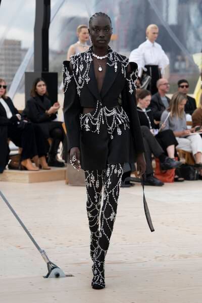 A black and metallic Burton look from the spring/summer 2022 collection in London. Photo: Alexander McQueen
