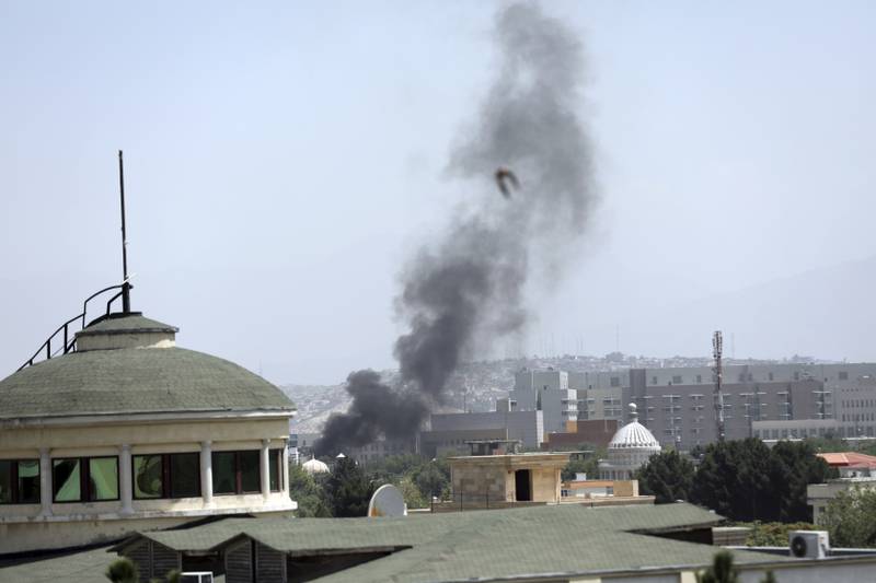 Smoke rises near the US embassy in Kabul. Taliban fighters reached the outskirts of the Afghan capital on Sunday.