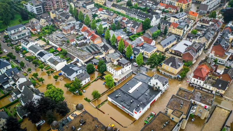 The flooded streets of Valkenburg, the Netherlands.