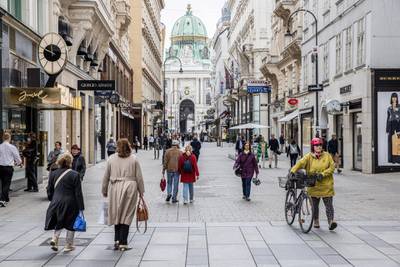Pedestrians walk down the Kohlmarkt shopping street in Vienna, Austria. Western Europe is beginning to loosen restrictions to contain the coronavirus. Bloomberg