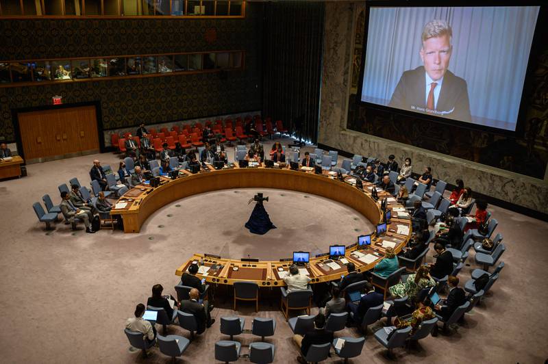 Hans Grundberg addresses a UN Security Council meeting on Yemen. AFP