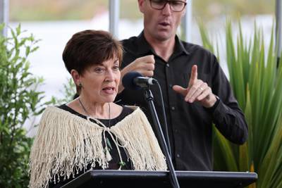 New Zealand Governor General, Dame Patsy Reddy speaks during the national memorial service. Getty Images