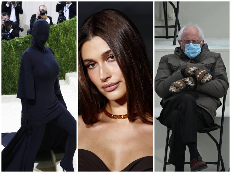 From left, Kim Kardashian, Hailey Bieber and Bernie Sanders have all attracted a flurry of interest online. Photos: EPA; Getty; AFP