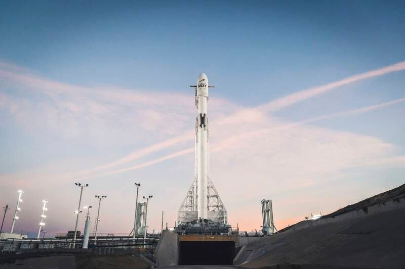 This photograph released by SpaceX shows its Falcon 9 rocket before liftoff from Vandenberg Air Force Base in Calif., Friday, Dec. 22, 2017. The reused SpaceX rocket has carried 10 satellites into space from California, leaving behind it a trail of mystery and wonder. The Falcon 9 booster lifted off from coastal Vandenberg AFB shortly before 5:30 p.m. PST. It carried the latest batch of satellites for Iridium Communications. (SpaceX via AP)